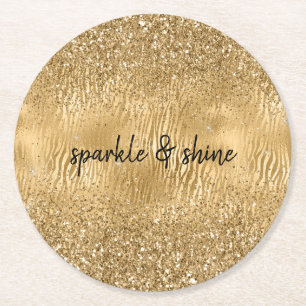 Dessous-de-verre Rond En Papier Gold Glam Glitz Zebra Imprimer Parties scintillant