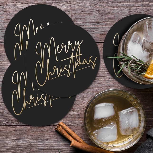 Dessous-de-verre Rond En Papier Gold Joyeux Noël Noir (Créateur téléchargé)