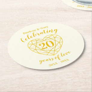 Dessous-de-verre Rond En Papier Golden diamant anniversaire 20 ans dessous de verr
