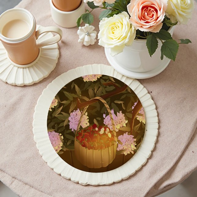 Dessous-de-verre Rond En Papier Golden Hour Strawberry Basket (Créateur téléchargé)