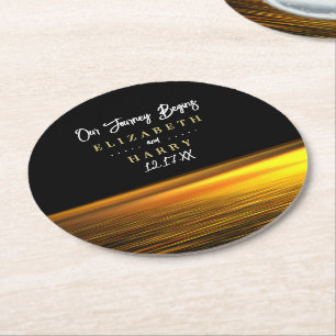 Dessous-de-verre Rond En Papier Golden Ocean, Elégant Mariage plage