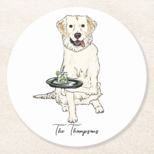 Dessous-de-verre Rond En Papier Golden Retriever Cream Anglais Mariage