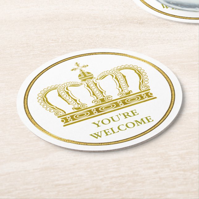 Dessous-de-verre Rond En Papier Golden Royal Crown + votre backgr. & idées (Incliné)