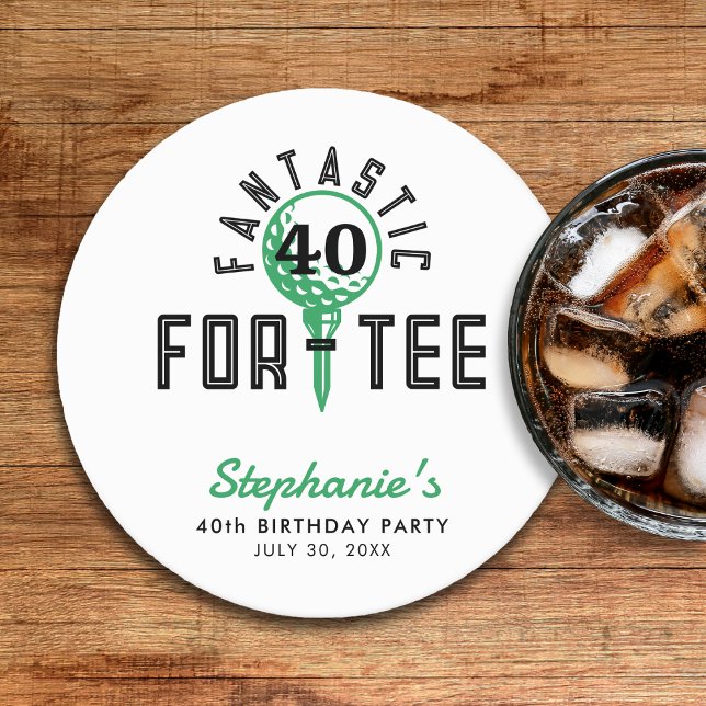 Dessous-de-verre Rond En Papier Golf 40e anniversaire Fantastique pour le tee blan (Golf 40th Birthday Party Fantastic For-Tee White Round Paper Coaster
)