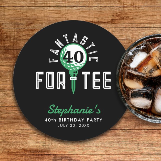 Dessous-de-verre Rond En Papier Golf 40e anniversaire fête Fantastique pour le thé (Golf 40th Birthday Party Fantastic For-Tee Black Round Paper Coaster
)