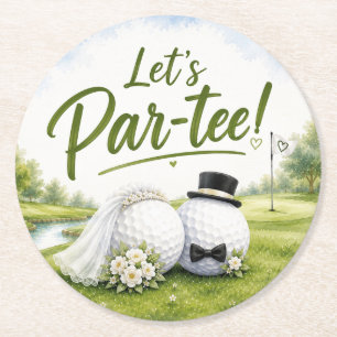 Dessous-de-verre Rond En Papier Golf Let's Par tee Mariée & Marié Mariage