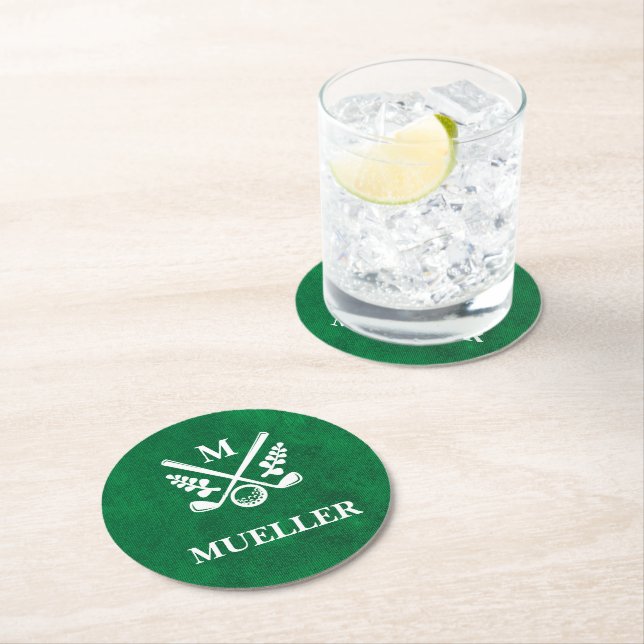 Dessous-de-verre Rond En Papier Golf Monogramme sur mesure (En situation)