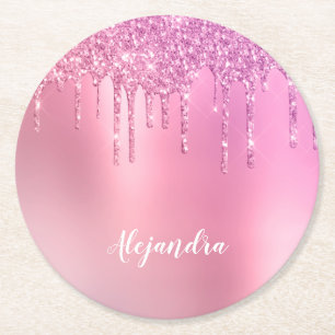 Dessous-de-verre Rond En Papier Gorgeous pink rose gold & purple glitter drips