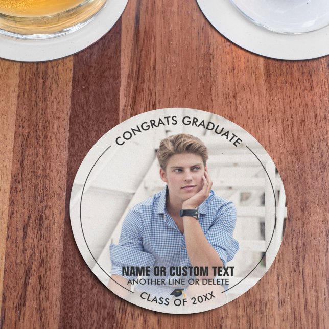 Dessous-de-verre Rond En Papier Graduation Merci photo Classe de 20XX Custom (Créateur téléchargé)