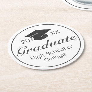 Dessous-de-verre Rond En Papier Graduation moderne minimaliste noir blanc
