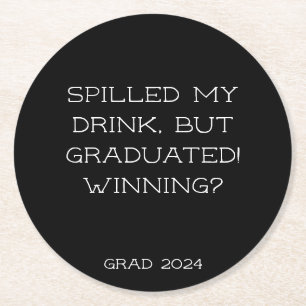 Dessous-de-verre Rond En Papier Graduation Party 2025 Grad Slogan noir simple