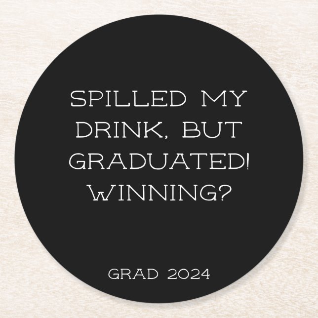 Dessous-de-verre Rond En Papier Graduation Party 2025 Grad Slogan noir simple (Devant)