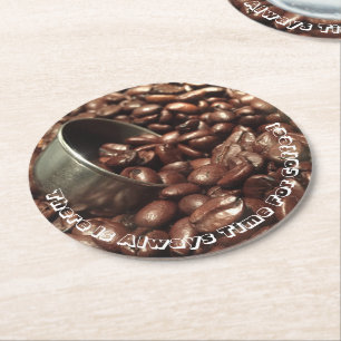 Dessous-de-verre Rond En Papier Grains de café rôtis avec la photographie argent