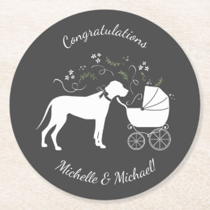 Dessous-de-verre Rond En Papier Grand Chien Danse Baby shower Chien Chien Chien Ch