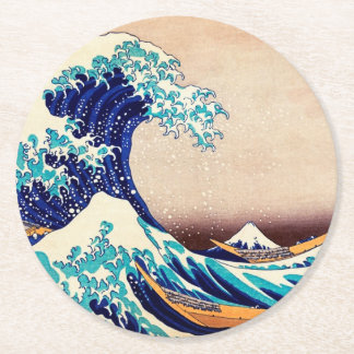 Dessous-de-verre Rond En Papier Grande vague au large de Kanagawa japonais Vintage