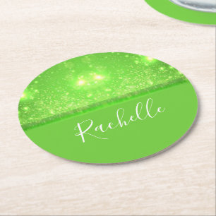 Dessous-de-verre Rond En Papier Green and white glitter