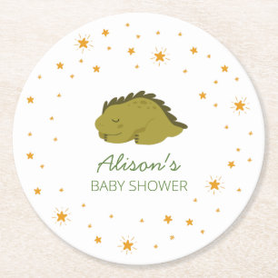 Dessous-de-verre Rond En Papier Green Dinosaur Twinkle Star Baby shower Party