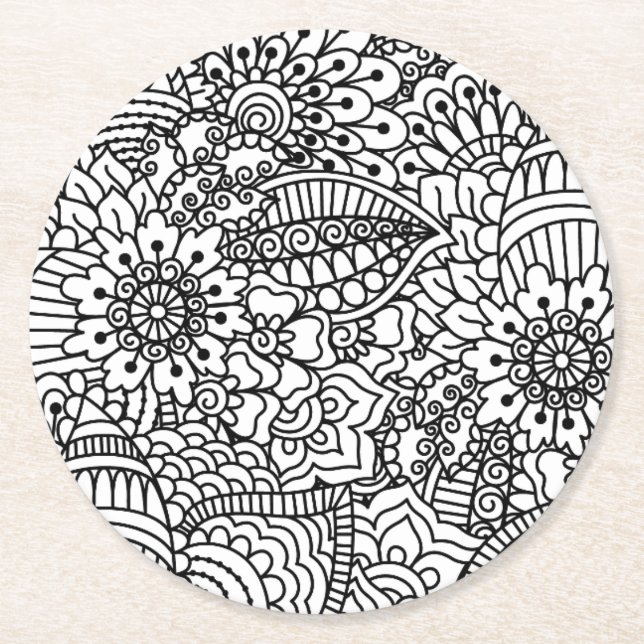Dessous-de-verre Rond En Papier Griffonnage de fleur (Devant)