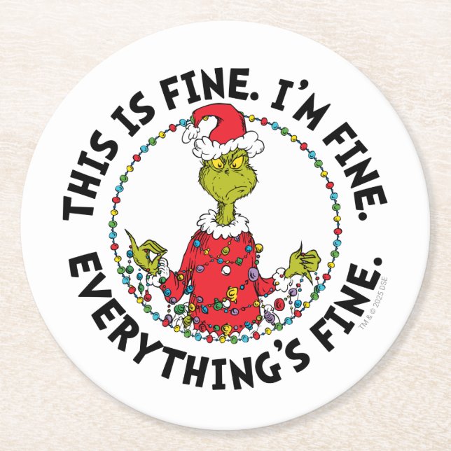 Dessous-de-verre Rond En Papier Grinch | Everything's Fine (Devant)
