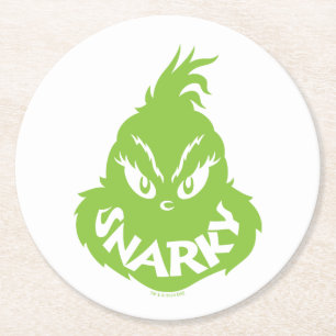 Dessous-de-verre Rond En Papier Grinch   La face grincheuse