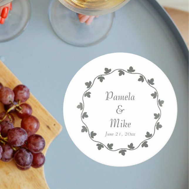 Dessous-de-verre Rond En Papier Gris Ivy Wreath Mariage personnalisé (In Situ Wedding)