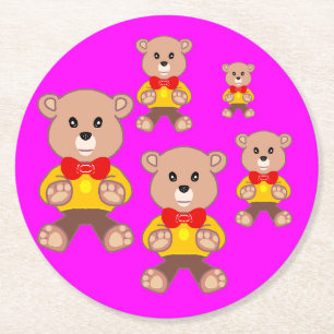 Dessous-de-verre Rond En Papier Grosse petite mignonne drôle Bowtie Teddy Bear ros