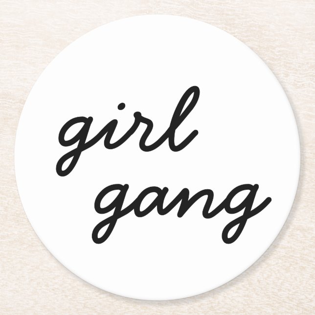 Dessous-de-verre Rond En Papier groupe de filles mignon script féministe moderne p (Devant)