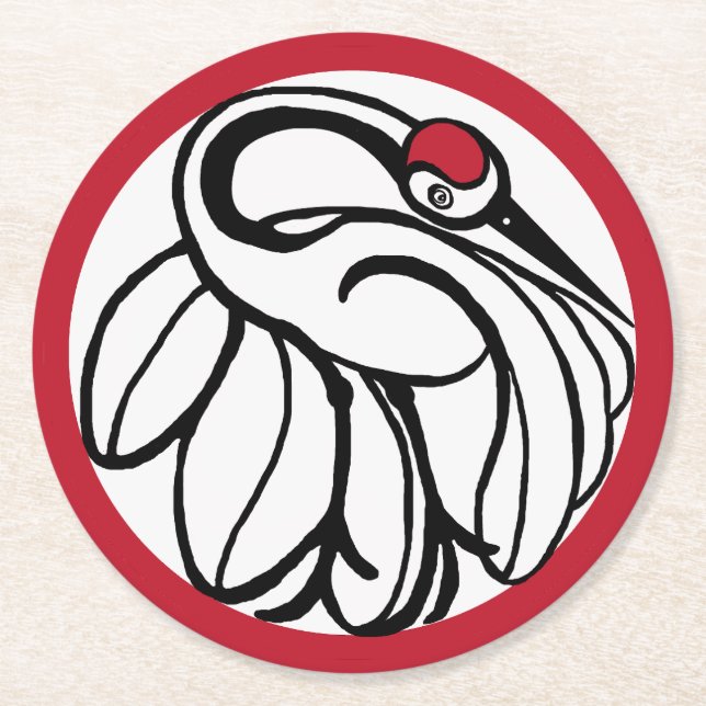 Dessous-de-verre Rond En Papier Grue japonaise Tancho (Devant)