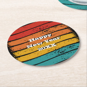 Dessous-de-verre Rond En Papier Grunge Vintage Retro Sunset Joyeux Nouvel An 20xx