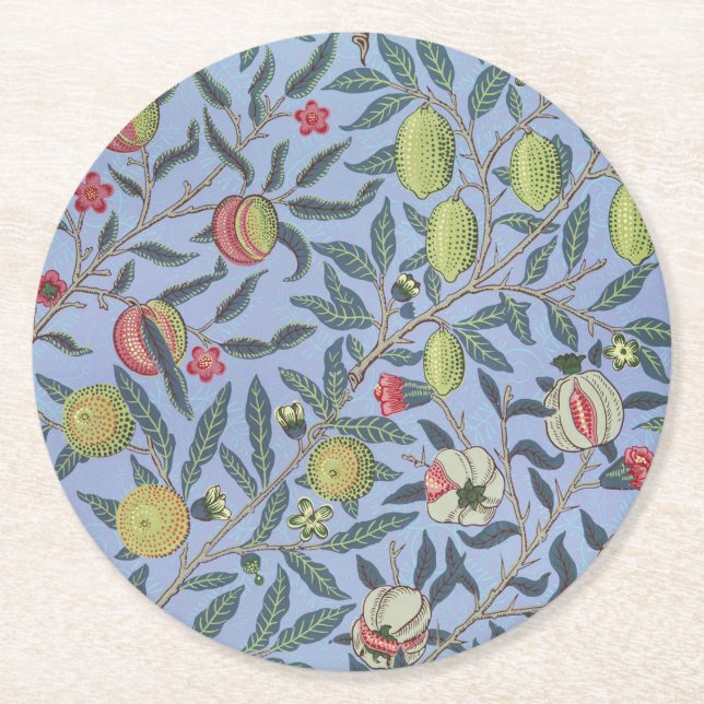 Dessous-de-verre Rond En Papier Guillaume Morris Fruit Pomegranate Blue Orament (Devant)