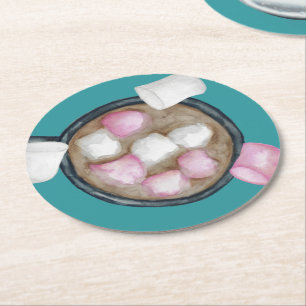 Dessous-de-verre Rond En Papier Guimauves au chocolat chaud cocoa hiver sarcelle r