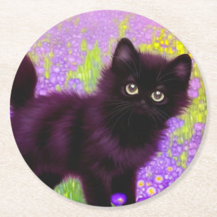 Dessous-de-verre Rond En Papier Gustav Klimt Black Kitten