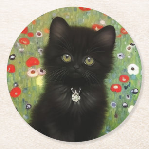 Dessous-de-verre Rond En Papier Gustav Klimt Kitten