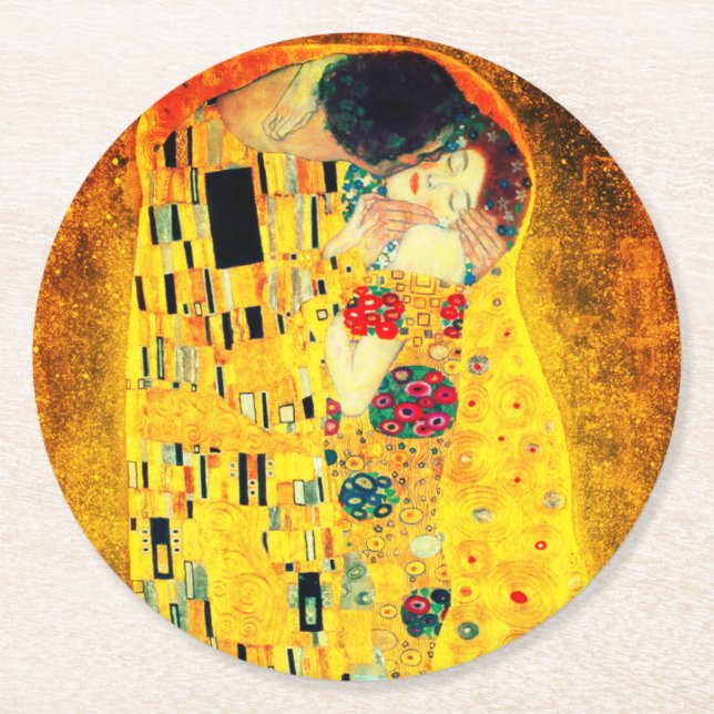 Dessous-de-verre Rond En Papier Gustav Klimt Le Baiser (Devant)