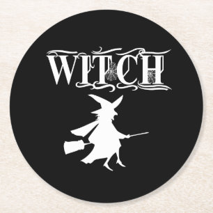 Dessous-de-verre Rond En Papier Halloween Black Wicked Flying Witch