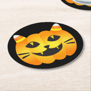 Dessous-de-verre Rond En Papier Halloween Chat-o'-Lanterne