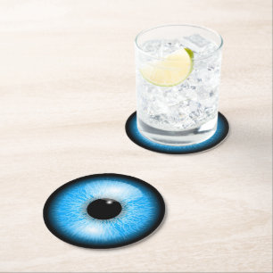 Dessous-de-verre Rond En Papier Halloween déplaisant bleu réaliste Eyeball
