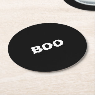 Dessous-de-verre Rond En Papier Halloween noir et blanc éffrayant Boo