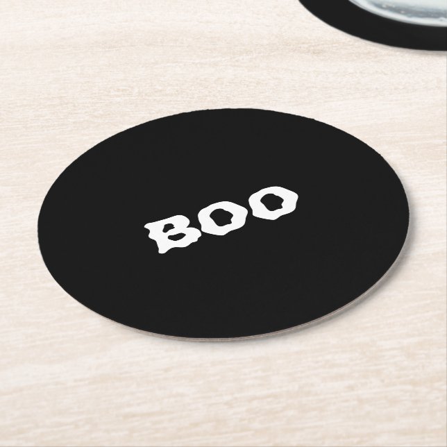 Dessous-de-verre Rond En Papier Halloween noir et blanc éffrayant Boo (Incliné)