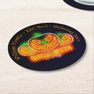 Dessous-de-verre Rond En Papier Halloween Nom Année 20xx Neon Citrouille à l'appar