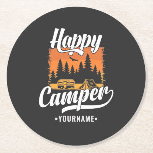 Dessous-de-verre Rond En Papier Happy Camper Camping Hiking Travel Caravan Life