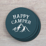 Dessous-de-verre Rond En Papier Happy Camper Mountain Adventure Camping Turquoise<br><div class="desc">Happy Camper Rustic Mountain Adventure Dessous de verre de camping Turquoises.</div>