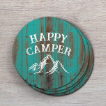 Dessous-de-verre Rond En Papier Happy Camper Mountain Adventure Turquoise Grange C<br><div class="desc">Happy Camper Rustic Mountain Adventure Turquoise Grange Wood Dessous de verre de camping.</div>