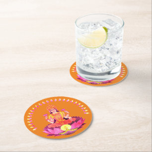 Dessous-de-verre Rond En Papier Happy Diwali - Deepalavi Lakshmi Goddess 1