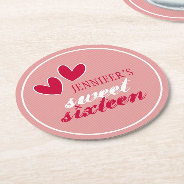 Dessous-de-verre Rond En Papier Happy Hearts Sweet sixteen (Incliné)