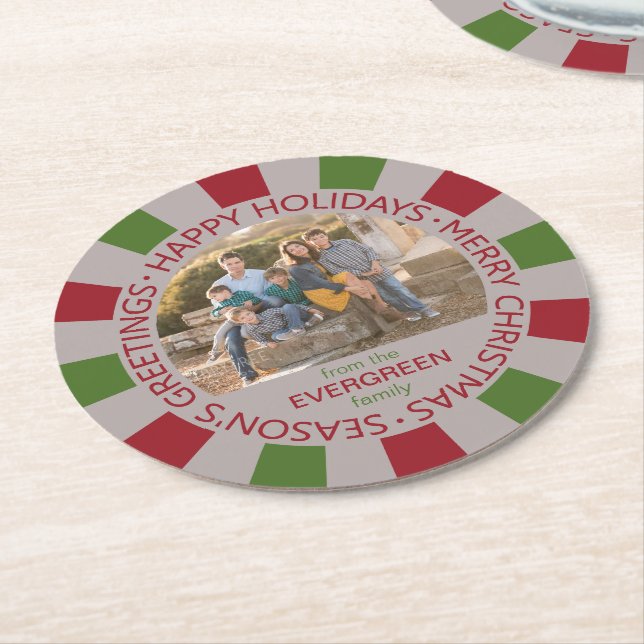 Dessous-de-verre Rond En Papier Happy Holidays personnalisés photo & nom dessous d (Incliné)