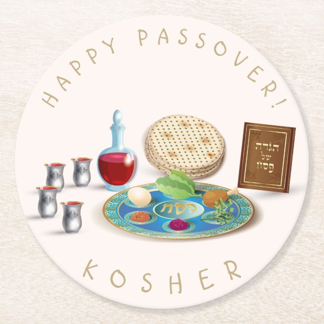 Dessous-de-verre Rond En Papier Happy Passover Plate Kosher Pesach (Devant)