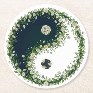 Dessous-de-verre Rond En Papier Harmonie Florale Fraîche Daisy Yin Yang