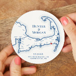 Dessous-de-verre Rond En Papier Harwich Port MA Wychmere Beach Club Mariage<br><div class="desc">Bravo pour les grands moments sur Cape Cod à votre fête des mariages côtiers avec ces dessous de verre personnalisés de carte Cape Cod. Dessous de verre en papier customisé parfaits pour votre gâteau Cape Cod, partie d'engagement, fête de bienvenue Mariage, heure de cocktail ou réception de mariage à Harwich...</div>