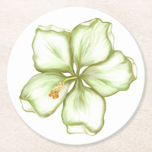 Dessous-de-verre Rond En Papier Hibiscus & dentelle BLANC